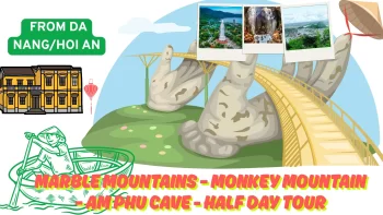 Diverse landscapes seen from a tour bus or motorbike on a day trip from Da Nang, showing mountains and coastal views.