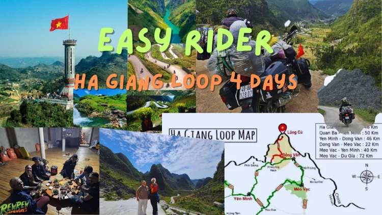 Local Easy Rider guiding tourist on scenic Ha Giang mountain pass
