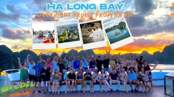 Ha Long Bay tour from Hanoi with limestone karsts and traditional junk boat