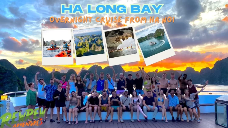 Ha Long Bay tour from Hanoi with limestone karsts and traditional junk boat
