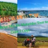 Easy Rider guide and traveler on motorbikes riding through scenic mountains on the Mui Ne to Dalat 2-day tour.